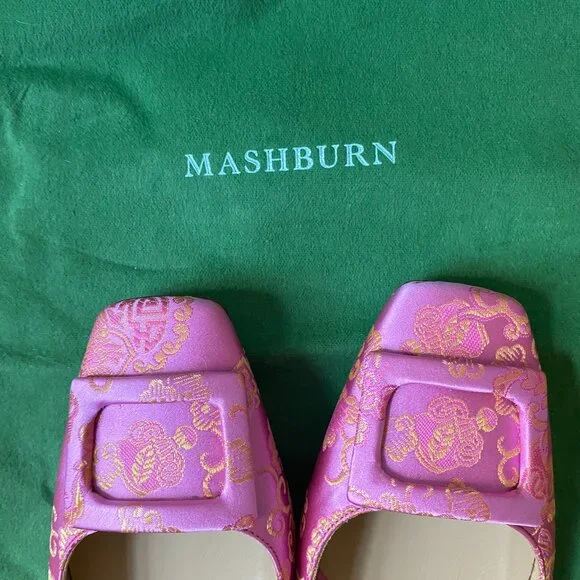 Ann Mashburn Pink and Orange Jacquard Floral Flats with Mule Buckle - Picture 7 of 8